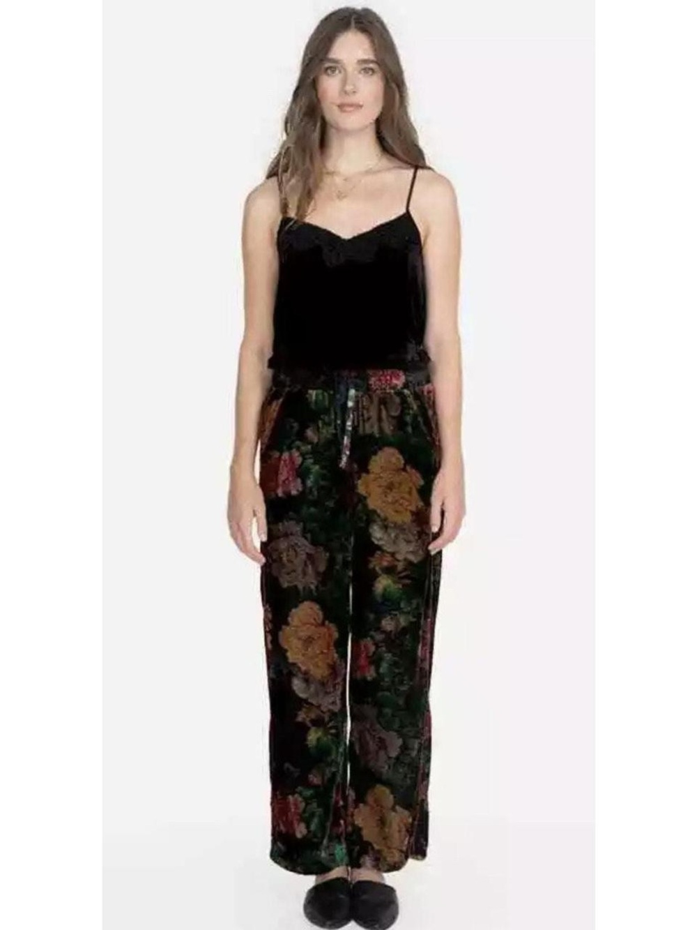Johnny Was Sanne Velvet Pants Womens Small Black Floral Silk Blend - Picture 2 of 9